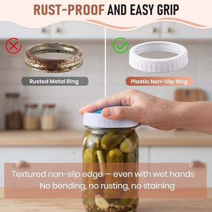 4PCS Mason Jar Fermentation Lids with 4PCS Plastic Mason Jar Rings | 4 colors, 1–31 date dial with a rotatable arrow handle, Air release, Value combo
