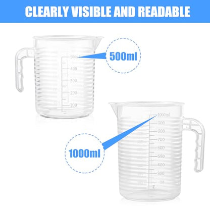 2 Pack Measuring Cup Set, 500ml and 1000ml | Plastic Liquid Measuring Cups- Baking, Cooking, Mixing Cups, Microwave and Dishwasher Safe Essential Kitchen Tools
