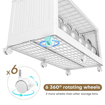300Gal Extra Large Stackable Storage Bins with Lid (5‑Pack), 1200QT Collapsible Organizer with Clear Magnetic Doors & Wheels, Plastic Cabinet for Bedroom, Garage, Dorm, Closet, Kitchen - size: 240QT-5Pack