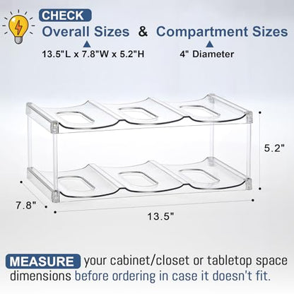 LARGER Compartment - Stackable Water Bottle Organizer Holder - for Stanley & Others' Large Tumbler - Clear Wine Rack, Cup Bottle Holder for Cabinet Home Countertop Fridge Pantry Shelf, 2 Tier Hold 6 - size: 2 Tier - Hold 6