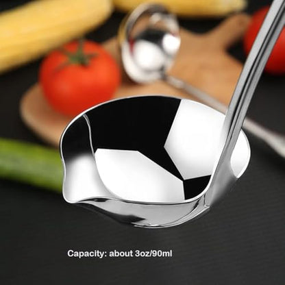 Soup Ladle 304 Stainless Steel Heavy Duty Ladle with Pour Spout for Soups, Stews, Cooking, and Broths,11.8 inch