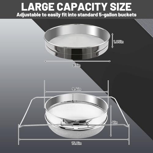 2 Sets Honey Strainer Stainless Steel Double Sieve Honey Filter Strainer Honey Extractor Equipment for 5 Gallon Bucket Bee Keeping Equipment Tools