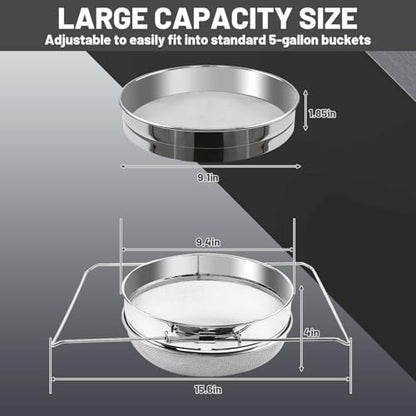 2 Sets Honey Strainer Stainless Steel Double Sieve Honey Filter Strainer Honey Extractor Equipment for 5 Gallon Bucket Bee Keeping Equipment Tools