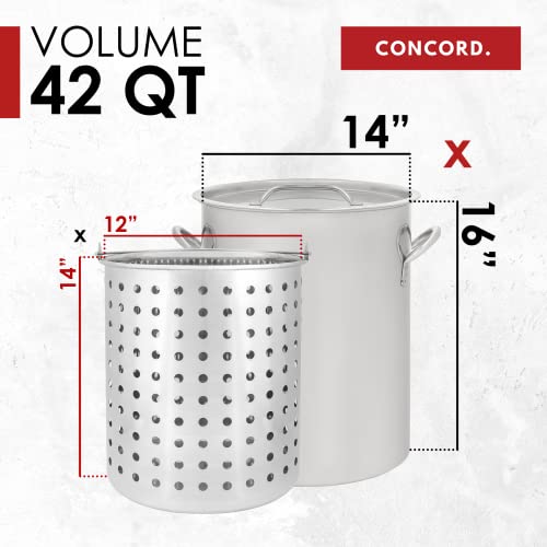 CONCORD 42 QT Stainless Steel Stock Pot w/Basket. Heavy Kettle. Cookware for Boiling (42) - size: 42 Quarts