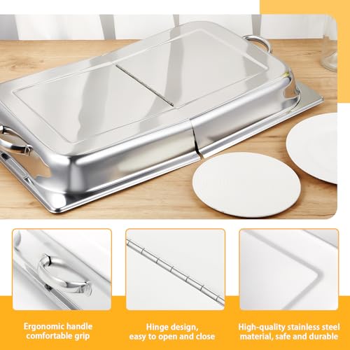 Blulu 2 Pack Hinged Dome Cover with Handle, 21. 65 x 13 x 2. 56 Inch, Steam Table Pan Hotel Pan Cover Stainless Steel Hinged Dome