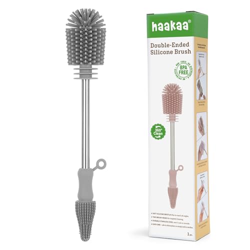 Haakaa Silicone Cleaning Brush for Baby Bottles and Crevices, Double-Ended Bottle Brush for Breast Pumps, Milk Collectors, Nipples and Breastmilk Storage Bags, Food-Grade Silicone, SUVA Grey,1 Pack - color: Suva Grey, size: 1 Piece Set
