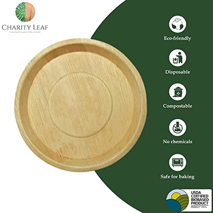 Charity Leaf Disposable Palm Leaf 14" Round Trays (100 pieces) Bamboo Like Serving Platters, Disposable Boards, Eco-Friendly Dinnerware For Weddings, Catering, Events - color: 100, size: 14" Round