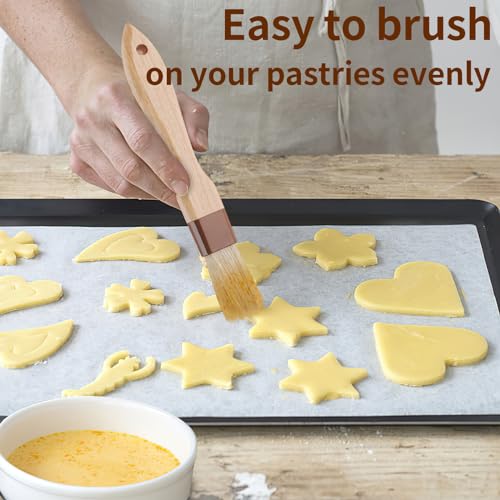 3 Pack Natural Bristle Pastry Brush for Basting Baking Cooking Food | Wooden Handle for Grilling & BBQ, Shed-Resistant Cooking Brushes for Sauce, Oil, Butter and Marinade