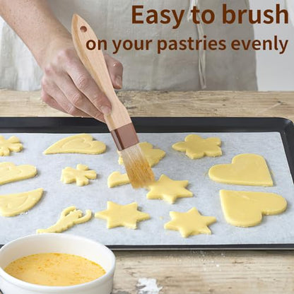 3 Pack Natural Bristle Pastry Brush for Basting Baking Cooking Food | Wooden Handle for Grilling & BBQ, Shed-Resistant Cooking Brushes for Sauce, Oil, Butter and Marinade