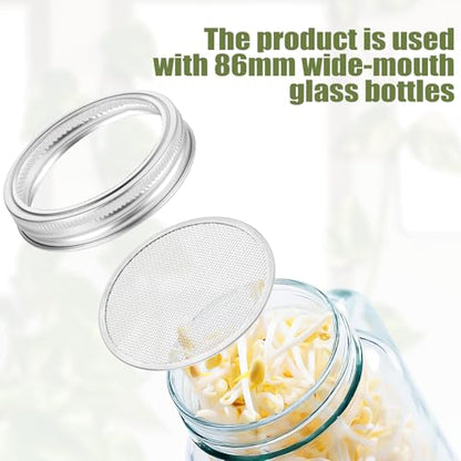 5 Pack Sprouting Lids, 316 Stainless Steel Screen Filter Strainer Lid for 86mm Wide Mouth Mason Jar, Mason Jar Sprouting Lids, Regular Mouth Mesh Bean Sprout Sieve Lid for Bean, Alfalfa, Broccoli