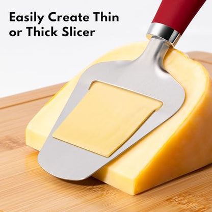 Rainspire Upgraded Non-Stick Cheese Slicers for Block Cheese Multi-Functional Cheese Cutter for Mozzarella, Cheddar, Gruyere Charcuterie Accessories Dishwasher Safe Kitchen Tools, Red - color: Red