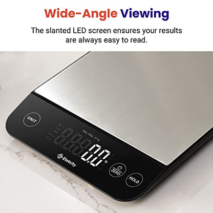 Etekcity Food Nutrition Scale, Smart Food Scale for calorie count, IPX6 Waterproof, Rechargeable, Bluetooth, Ounces and Grams for Weight Loss, Cooking, 304 Stainless Steel, Luminary 22lb - color: Luminary Stainless Steel