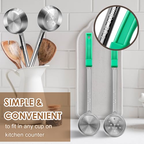 4 Ounce Stainless Steel Portion Control Ladle Spoon - 4Pcs Slotted and Unslotted Pizza Sauce Serving Spoons Portion Ladle for Sauces, Perfect for Weight Watchers, Buffets, Parties - style: Mixed Spoons