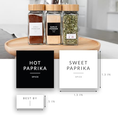 Square Spice Jar Labels Stickers, 374 Preprinted Waterproof Spice Labels for Glass Jars Bottles, Herbs Seasonings Label Only, Kitchen Pantry Organization - style: White & Black Spice Labels