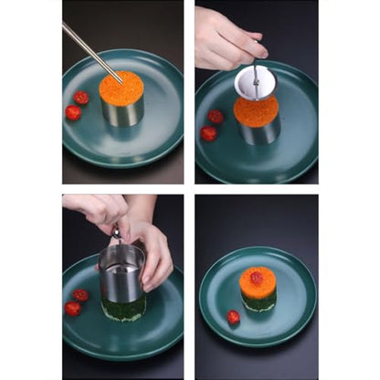 JianLing 1Set Round Cake Stick Moldlings Set Tray Dessert Moldlings Metal Baking Cutter Small Box Packaging Silver For Making Cheese Bricks and Rice Balls