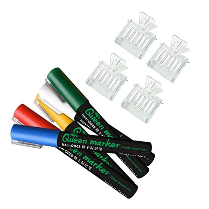 Queen Bee Marking Kit - 5 Standard Colors Marker Pen Set with 4 Clear Plastic Queen Catcher Clips, Safe Gentle Queen Bee for Beekeeping Beginners