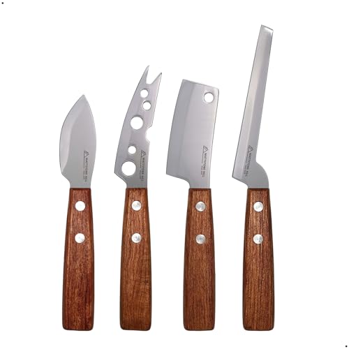 Cheese Knife, MATTSTONE HILL Cheese Knives Set - Soft & Semi Hard Cheese Knife, Soft Cheese Slicer, Cheese Cleaver, Hard Cheese Cutter, Premium Stainless Steel, Wood Handle - size: 4PCS Cheese Knife Set