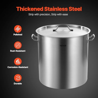 VEVOR Stainless Steel Stockpot, 100 Quart Large Cooking Pots, Cookware Sauce Pot with Basket, Lid, and Handle, Heavy Duty Commercial Grade Stock Pot, Sanding Treatment, for Large Groups Events Silver - size: 100 Quarts