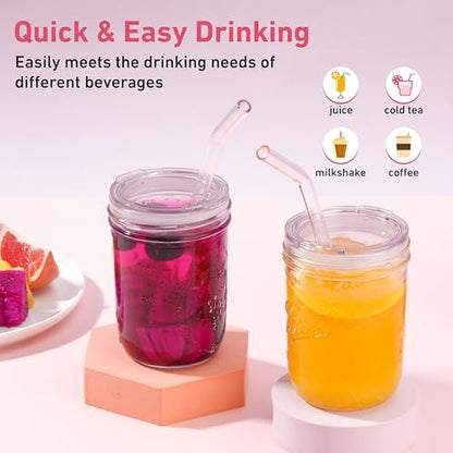 Reusable Wide Mouth Mason Jar Lids with Glass Straw Hole -Fit 2.9-inch Wide Mouth Jars, Compatible with Ball 16oz & 32oz Jar, BPA-Free Straw Lids (Jars Not Included)-2-Pack - size: 2 PACK