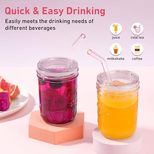 4-Pack Fit 2.9-inch Wide Mouth Jars Lids, Reusable Wide Mouth Mason Jar Lids with Glass Straw Hole, BPA-Free Straw Lids, Compatible with Ball 16oz & 32oz Jar (Jars Not Included) - size: 4 PACK