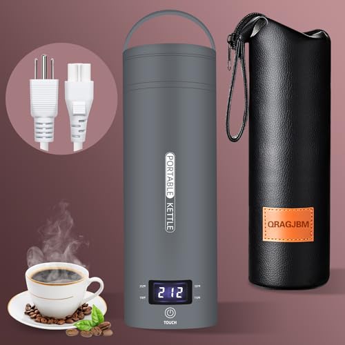 Travel Electric Kettle Portable Small Mini Tea Coffee Kettle Water Boiler, Water Heater with 4 Temperature Control,304 Stainless Steel with Auto Shut-Off & Boil Dry Protection, BPA-Free (Grey) - color: Grey