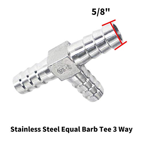5/8" Tee Hose Barb Fitting Stainless Steel Equal Barb 3 Way T shaped Splitter Joint Connector Adapter Union Fitting for Fuel Gas Liquid Air (2Pcs) - size: 5/8 Inch, style: 2 Pcs