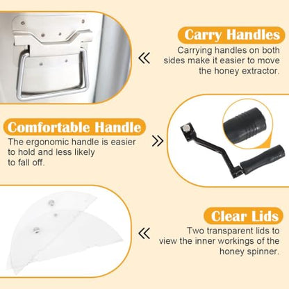 BeeCastle Manual Honey Extractor 4/12 Frame Stainless Steel Honeycomb Drum Spinner Extractor with Height Adjustable Stand,Manual Crank Beekeeping Extraction Equipment - size: 4/12-Frame