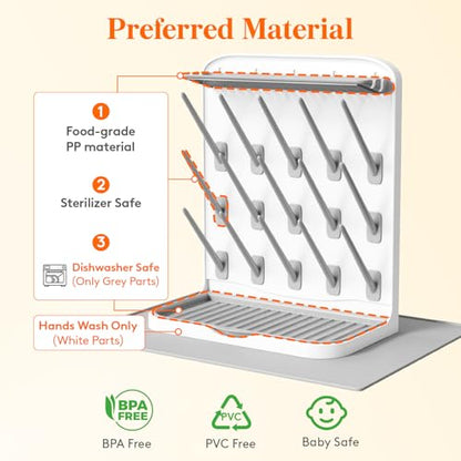 Lifewit Large Baby Bottle Drying Rack with Drain Mat & 15 Hooks, Newborn Essentials Must Haves, Bottle Storage Organizer for Countertop, Cabinet, Rack Dryer Holder for Pacifiers, Pump Parts - size: Large-15 Hooks, style: with Drain Mat