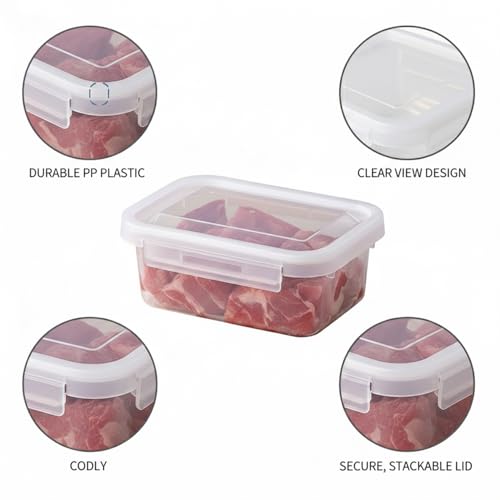 Food Storage Containers with Lids, Stackable PP Plastic Bins for Refrigerator & Pantry Organization, Clear Design for Leftovers and Prep Ingredients - size: 5.91 x 4.13 x 2.56 in