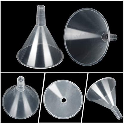 20Pcs Plastic Funnels Set, 4.7 Inch Wide Mouth Clear Plastic Funnels for Filling Water Bottles, Multipurpose Large Funnel with Long Reaching Spout for Liquid, Spices, Powder, Lotion, Oils, Perfume