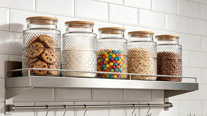 Prettidecor 60 FL OZ Large Glass Storage Jar with Bamboo Lid 2 Pack | Kitchen Laundry Room Organization Jar for Cookies Coffee Flour Sugar Laundry Pods Detergent Airtight Glass Jars