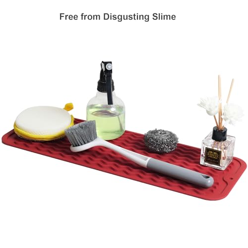 ZLR Small Dish Drying Mat (6" x 17" / 153 x 433mm) - Narrow Silicone Drainer for Kitchen Counter, Apartment & RV - Compact Sponge Holder & Sink Caddy Tray, Non-Slip Food-Grade Silicone (Lava Red) - color: Lava Red, size: 17" x 6"