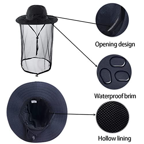 Beekeeper Hat,Bee Keeper Veil Netting,Mosquito Bug Gnat Mask,Head Catcher | Halloween Costume,Sun Shield Nylon,Foldable Packable,Brim Protection Dog Grooming,Bonnet Keepers Crown Net Comfortable - color: Black
