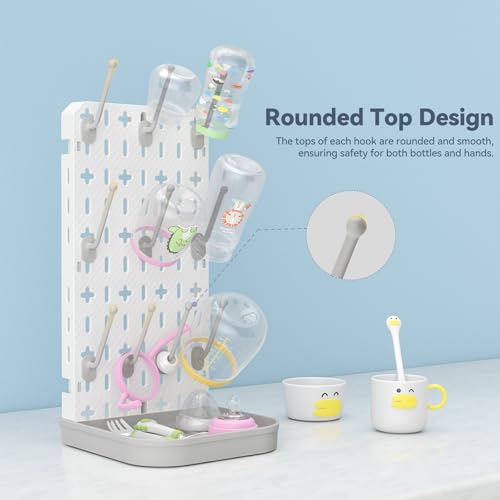 Baby Bottle Drying Rack Baby Bottle Holder Space Saving Bottle Dryer Rack Station Countertop Storage Organizer 12 Travel Bottle Drying Rack Vertical Breast Pump Part Plastic Bag Cup Dryer Tower Grey - color: Gray