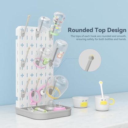 Baby Bottle Drying Rack Baby Bottle Holder Space Saving Bottle Dryer Rack Station Countertop Storage Organizer 12 Travel Bottle Drying Rack Vertical Breast Pump Part Plastic Bag Cup Dryer Tower Grey - color: Gray