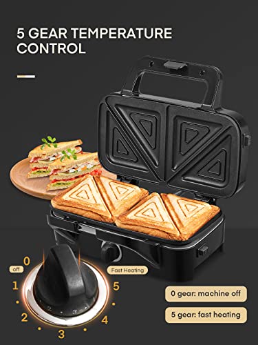 FOHERE 3-in-1 Sandwich Maker, 1200W Waffle Maker & Panini Press Grill, 3 Removable Non-stick Plates, 5-Gear Temp Control, Grilled Cheese Maker, Quick Breakfast, LED Indicators, Stainless Steel/Black - color: Silver