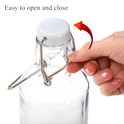Cididu 33oz Swing Top Glass Bottle 4 Pack, 1L Clear Beer Bottle with Air Tight Lids, Easy Cap Glassware with Handle for Kombucha, Home Brewing, Juice, Carbonated Drink, Vinegar, Oil, Mead, Milk, Soda