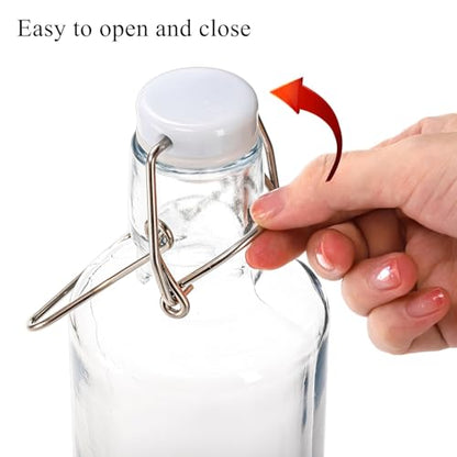 Cididu 33oz Swing Top Glass Bottle 4 Pack, 1L Clear Beer Bottle with Air Tight Lids, Easy Cap Glassware with Handle for Kombucha, Home Brewing, Juice, Carbonated Drink, Vinegar, Oil, Mead, Milk, Soda
