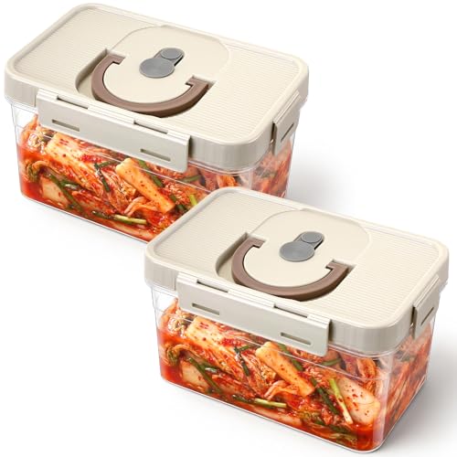 LemonRoad 2 Pack 0.48gal/1.8 L Kimchi Sauerkraut Fermenting Container with Airtight Lids, Food Grade Fermentation Jar, Storage Box with Sealed Lids for Pickles and Vegetables - color: White, size: 0.48 Gal