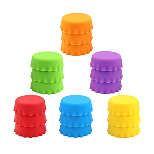 18 Silicone Reusable Caps for Home Brew & Soft Drink Bottles, Soda & Wine, Multi-color