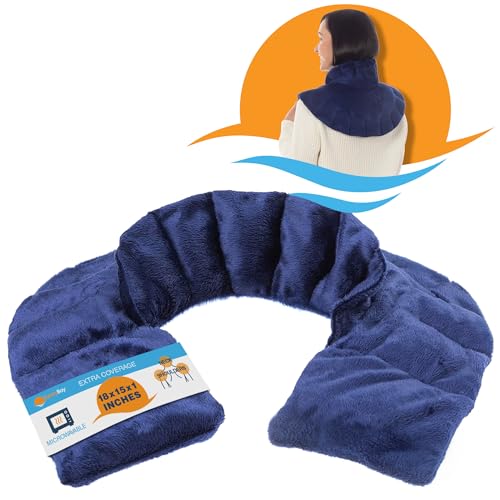 SunnyBay Microwave Heating Pad, Microwavable Heated Neck and Shoulder Wrap with Extra Coverage for Upper Back Pain Relief, Odorless Weighted Dual Purpose Cape for Moist Hot or Cold Therapy, Blue - color: Neck and Shoulder Wrap - Blue