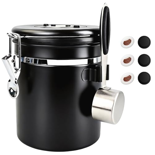ShanSon Coffee Canister Airtight, Stainless Steel Bean Storage Container with Date Tracker & Scoop, Grounds Sugar Flour Tea Cereal Fits Kitchen Pantry, Ideal Gift for Coffee Lovers,16oz, Black - color: Black, size: 16oz