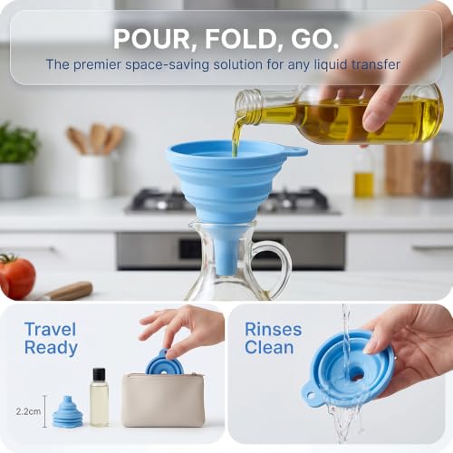 Kitchen Funnel 3 Pack - Food Grade Silicone Collapsible Funnel, Funnels for Kitchen Use Filling Bottles, Daily Cooking, and Water or Powder Transfer.Blue - color: 3PCS-Blue