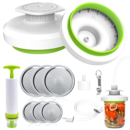 Mason Jar Vacuum Sealer Kit - Vacuum Sealer with Manual Pump and Lid Opener for Wide & Regular Mouth Jars - color: White