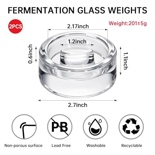 2Pcs Fermentation Glass Weights for Wide Mouth Jars - Pickle Bottles with Sealing Lids for Efficient Fermenting - Durable, Transparent Fermenting Lids and Weights for Sauerkraut (E Elliptical) - size: E Elliptical