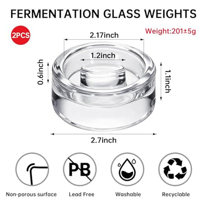 2Pcs Fermentation Glass Weights for Wide Mouth Jars - Pickle Bottles with Sealing Lids for Efficient Fermenting - Durable, Transparent Fermenting Lids and Weights for Sauerkraut (E Elliptical) - size: E Elliptical