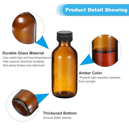 PATIKIL 2oz(60ml) Glass Sample Bottles, 24Pcs Round Bottle Dispensing Bottles with Black Poly Cone Cap for Reagent Liquids, Essential Oils, Perfume, Amber - color: Amber,Black, size: 2 oz