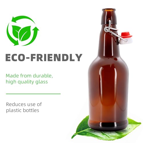 1Pc Amber Swing Top Brewing Bottles with Leak Proof Easy Caps, Glass Beer Bottle Flip Top Bottles For Kombucha, Kefir, Vanilla Extract, Beer (16oz Sole)