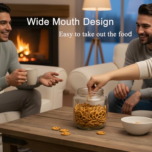 Set of 2 Cookie Jars with Airtight Lid, 1/2 Gallon Glass Jars with Acacia Wooden Lid, 64 oz Wide Mouth Mason Jar for Coffee, Sugar, Candy, Pasta, Oats - size: Small