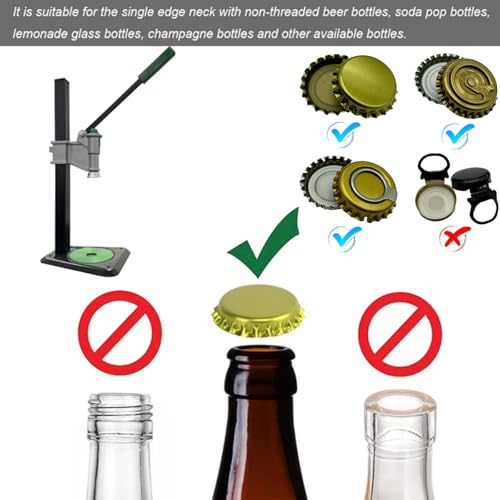 Manual Beer Bottle Capper Tool, Bench Bottle Cap Sealing Machine with Lever-Action Pressing Rod and Non-Slip Pad, Adjustable Height, 26mm Crown Capper for Home Brewing